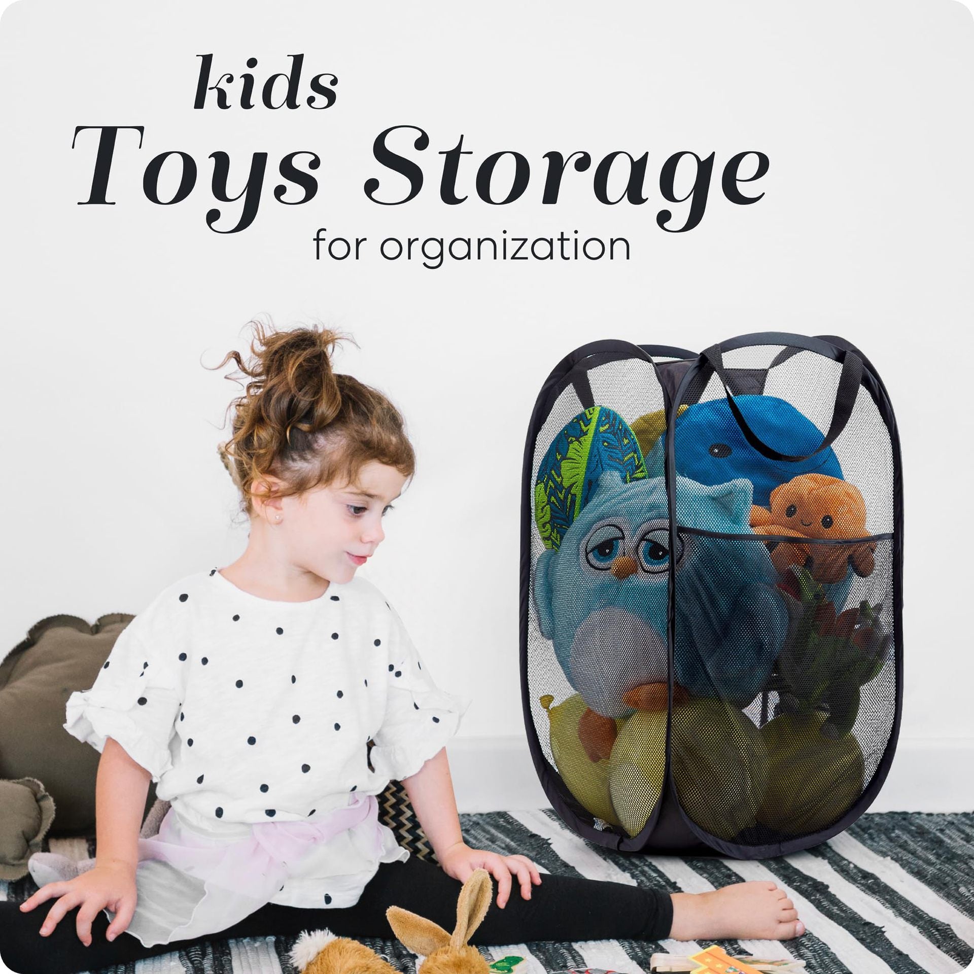 2 PCS Mesh Pop Up Laundry Hamper Collapsible Washing Basket with Side Pocket & Reinforced Handles Portable Dirty Clothes Bin for Dorm Travel & Toy Storage (Black & Grey) - Image 3