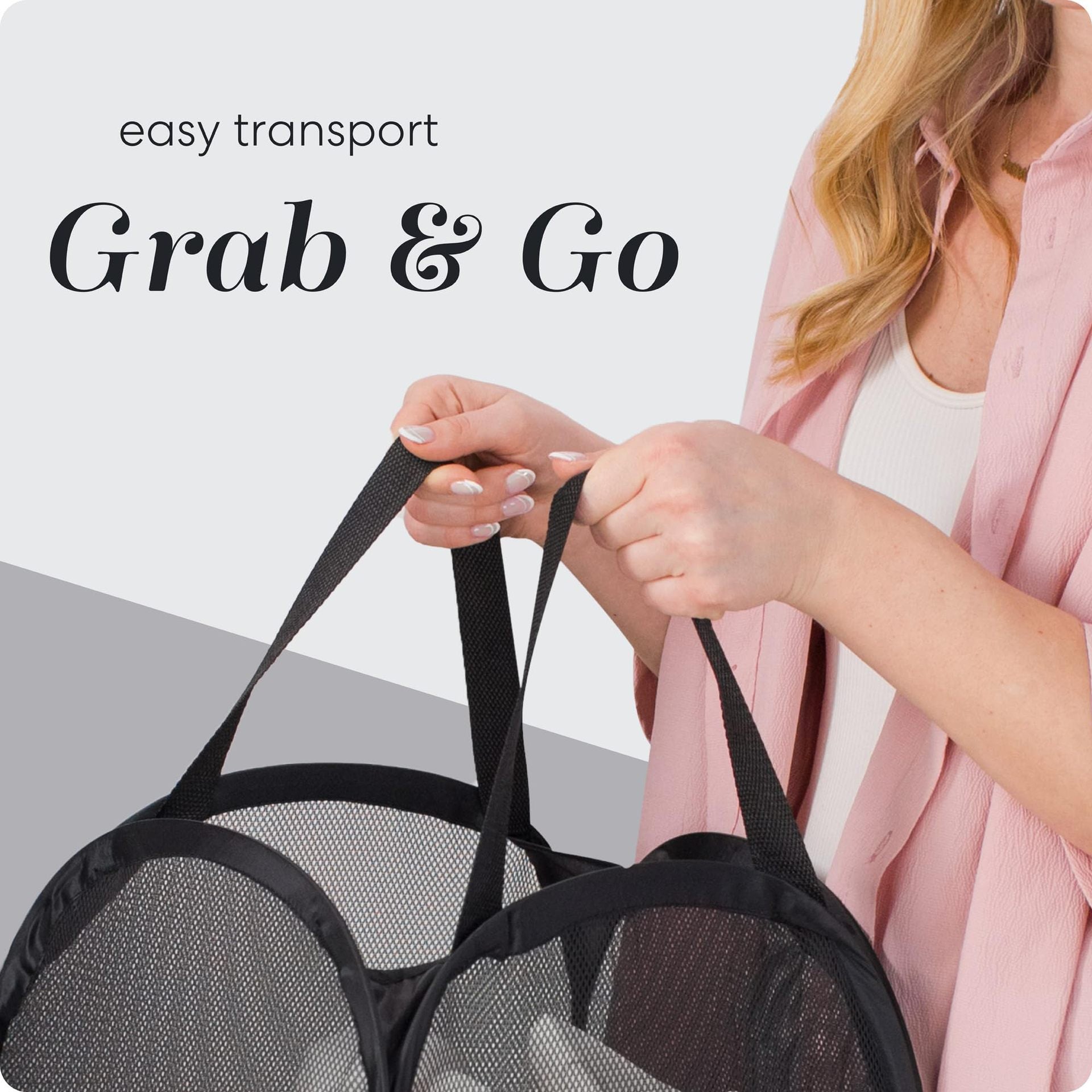 2 PCS Mesh Pop Up Laundry Hamper Collapsible Washing Basket with Side Pocket & Reinforced Handles Portable Dirty Clothes Bin for Dorm Travel & Toy Storage (Sky Blue & Pink) - Image 3