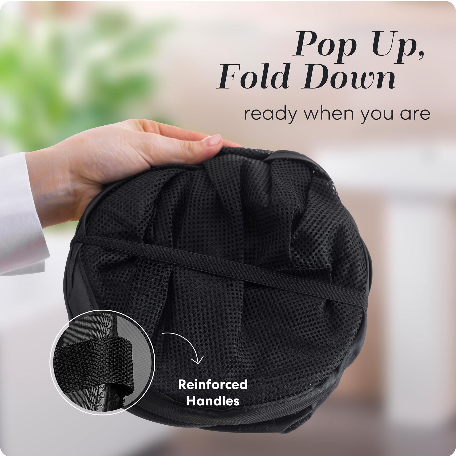 2 PCS Mesh Pop Up Laundry Hamper Collapsible Washing Basket with Side Pocket & Reinforced Handles Portable Dirty Clothes Bin for Dorm Travel & Toy Storage (Sky Blue & Pink) - Image 5