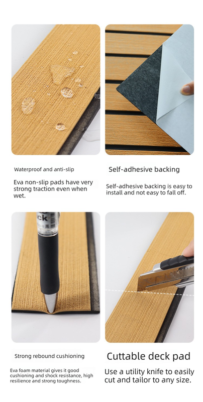EVA Faux Teak Boat Flooring Border Trim Self Adhesive Marine Decking Strip Non Slip Foam Sheet for Yacht Caravan RV (Gold & Black, 240cm x 5.7cm) - Image 5