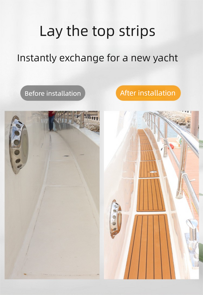 EVA Faux Teak Boat Flooring Border Trim Self Adhesive Marine Decking Strip Non Slip Foam Sheet for Yacht Caravan RV (Light Grey & Black, 240cm x 5.7cm) - Image 3