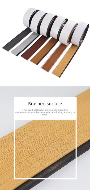 EVA Faux Teak Boat Flooring Border Trim Self Adhesive Marine Decking Strip Non Slip Foam Sheet for Yacht Caravan RV (Light Grey & Black, 240cm x 5.7cm) - Image 4