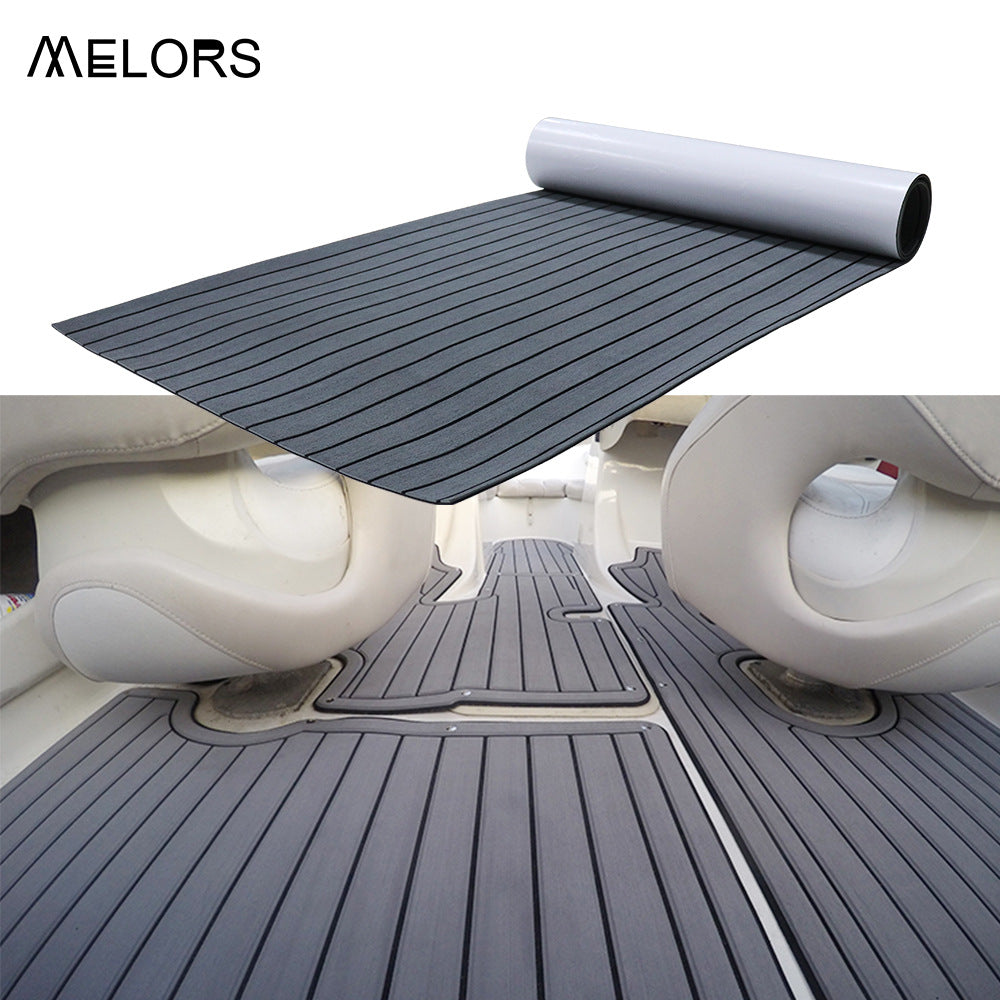 EVA Faux Teak Boat Flooring Sheet Marine Decking Mat Self Adhesive Non Slip Foam for Yacht Caravan & RV (Dark Grey & Black, 120cm x 30cm)