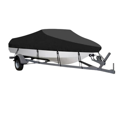 14-16ft Waterproof Boat Cover Trailerable V-Hull Runabout UV Resistant Marine Grade Storage Tarp with Straps (Black, 530cm x 290cm)