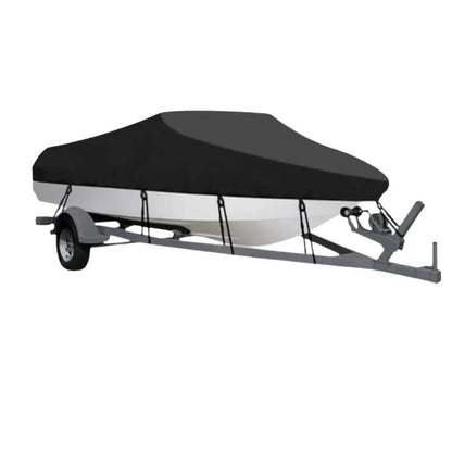 16-18ft Waterproof Boat Cover Trailerable V-Hull Runabout UV Resistant Marine Grade Storage Tarpaulin with Straps (Black, 570cm x 300cm)