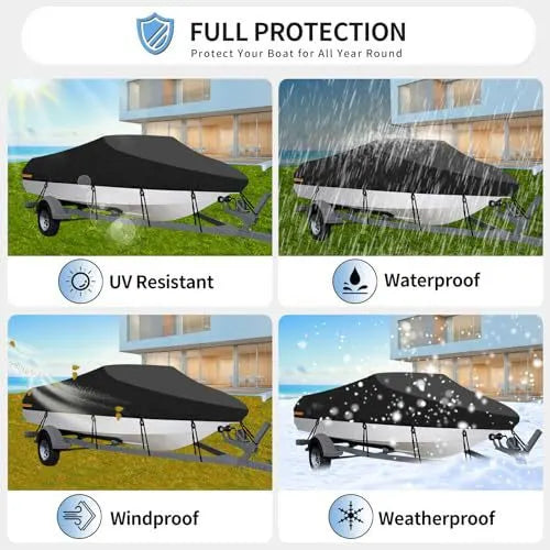 16-18ft Waterproof Boat Cover Trailerable V-Hull Runabout UV Resistant Marine Grade Storage Tarpaulin with Straps (Black, 570cm x 300cm) - Image 5