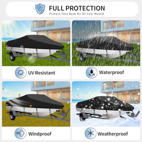 20-22ft Waterproof Boat Cover Trailerable V-Hull Runabout UV Resistant Marine Grade Storage Tarpaulin with Straps (Black, 700cm x 320cm) - Image 5