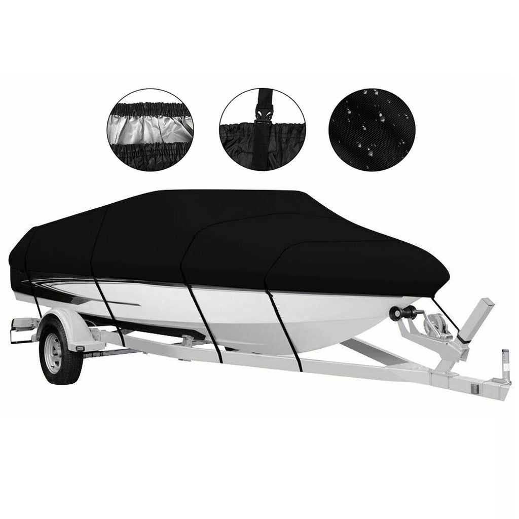 20-22ft Waterproof Boat Cover Trailerable V-Hull Runabout UV Resistant Marine Grade Storage Tarpaulin with Straps (Black, 700cm x 320cm) - Image 6