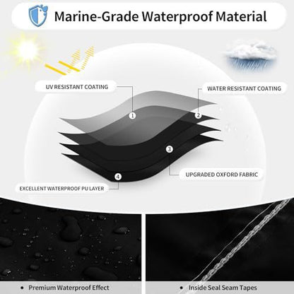 Waterproof Boat Cover 17-20ft Square Bow Jon Boat & Wide Beam Utility UV Resistant Marine Storage Tarp (Black, 625cm x 360cm) - Image 3