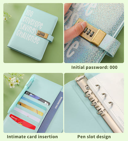 100 Envelope Savings Challenge Binder with Password Lock A5 Cash Stuffing Budget Planner Book Money Organizer for Couples (Pink) - Image 3