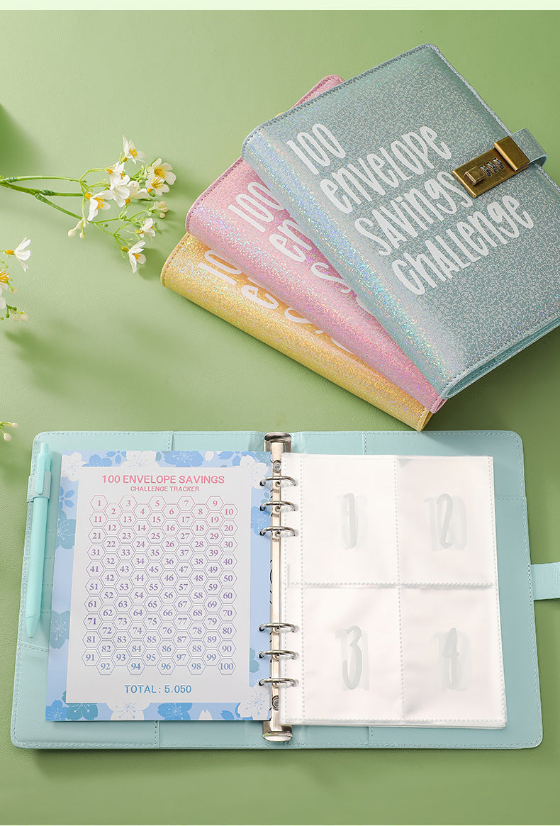 100 Envelope Savings Challenge Binder with Password Lock A5 Cash Stuffing Budget Planner Book Money Organizer for Couples (Pink) - Image 6