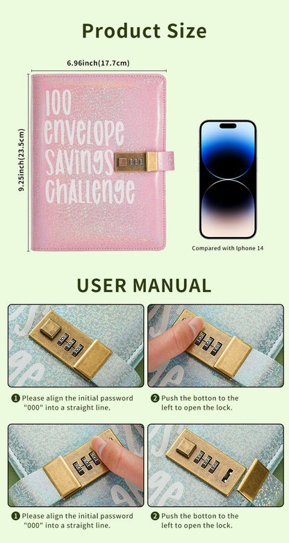 100 Envelope Savings Challenge Binder with Password Lock A5 Cash Stuffing Budget Planner Book Money Organizer for Couples (Black) - Image 5