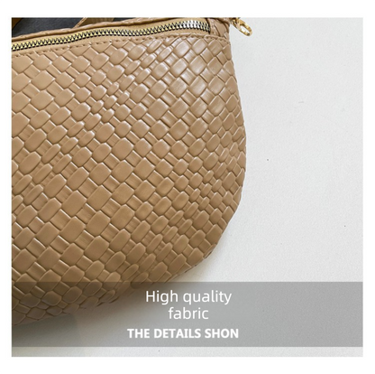 Women's Woven Crossbody Dumpling Bag Soft Vegan Leather Chest Waist Pack with Wide Adjustable Strap for Travel & Festivals (Black) - Image 6