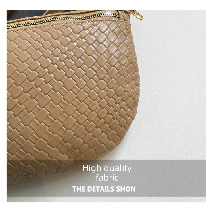 Women's Woven Crossbody Dumpling Bag Soft Vegan Leather Chest Waist Pack with Wide Adjustable Strap for Travel & Festivals (Khaki) - Image 6