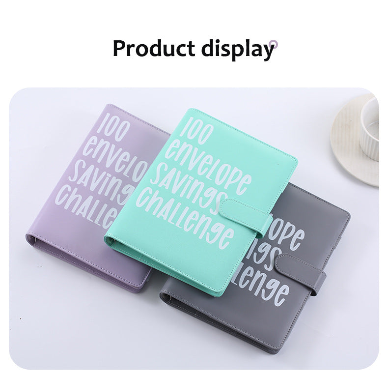 100 Envelope Savings Challenge Binder A5 Budget Planner Book PU Leather Cash Stuffing Money Organiser with Magnetic Closure & Tracker (Blue) - Image 3