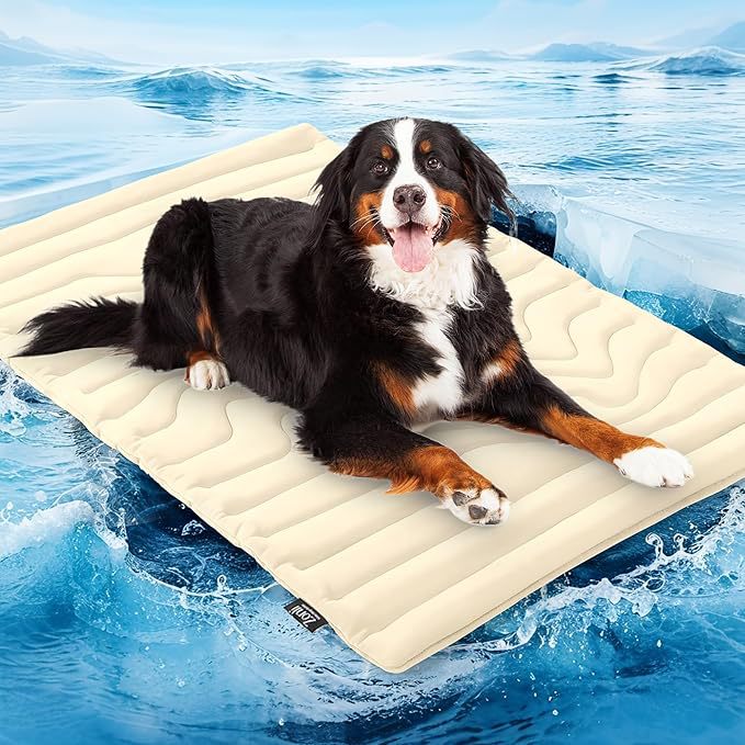 Pet Cooling Mat Self Cooling Pad for Dogs Cats Dual Sided Summer Sleeping Bed Beige Small (51x41cm)