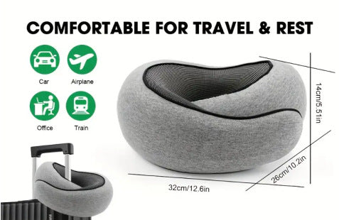 Memory Foam Travel Neck Pillow 360 Support Adjustable Snail Shape Chin Rest for Long Haul Flights Car & Office Portable with Storage Bag (Navy Blue) - Image 2