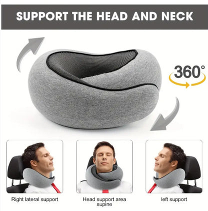Memory Foam Travel Neck Pillow 360 Support Adjustable Snail Shape Chin Rest for Long Haul Flights Car & Office Portable with Storage Bag (Navy Blue) - Image 9