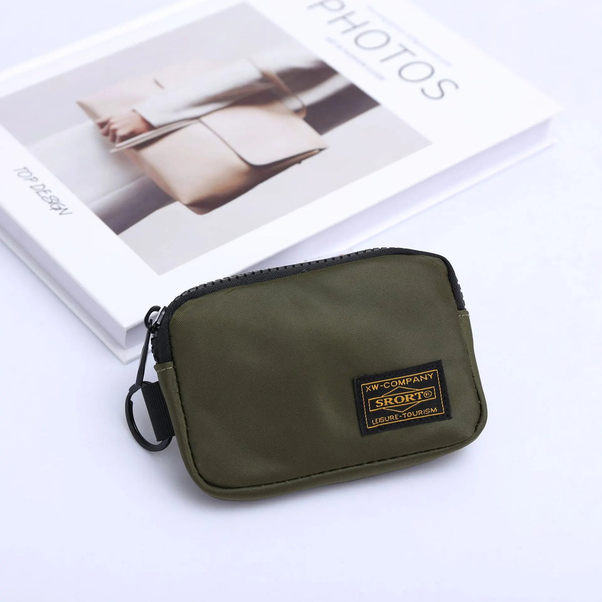 Small Nylon Coin Purse Zip Wallet Waterproof Mini Pouch Key Card Holder Lightweight EDC Organizer Army Green (12x9cm)