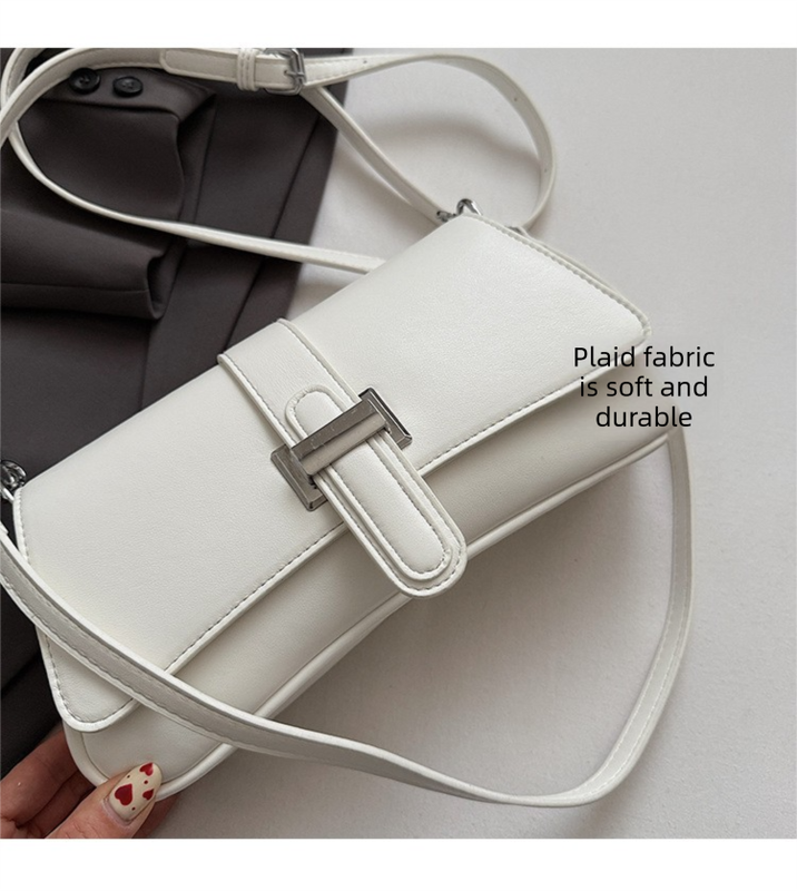 Womens Classic Baguette Shoulder Bag Soft PU Leather Underarm Purse with Adjustable Strap Crossbody Handbag Minimalist 90s Style Beige - Image 3