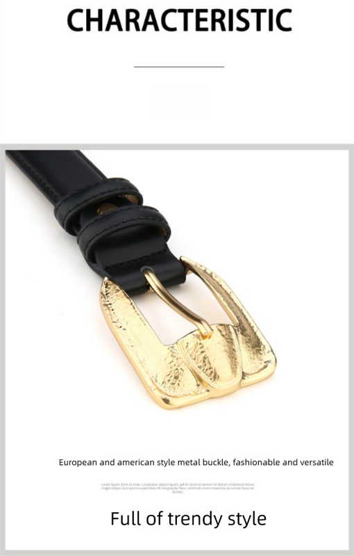 Womens Genuine Leather Belt Retro Gold Buckle Waist Belt for Jeans Dress Coat Fashion Split Cowhide Strap Khaki 105cm - Image 2