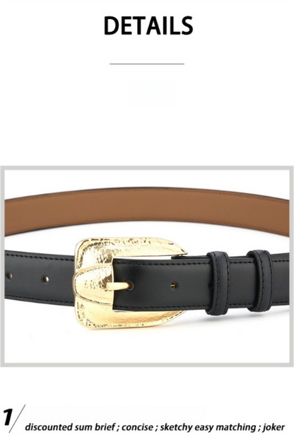 Womens Genuine Leather Belt Retro Gold Buckle Waist Belt for Jeans Dress Coat Fashion Split Cowhide Strap Khaki 105cm - Image 3