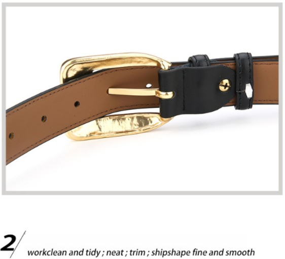 Womens Genuine Leather Belt Retro Gold Buckle Waist Belt for Jeans Dress Coat Fashion Split Cowhide Strap Caramel Color 105cm - Image 4