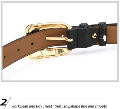 Womens Genuine Leather Belt Retro Gold Buckle Waist Belt for Jeans Dress Coat Fashion Split Cowhide Strap Caramel Color 105cm - Image 4