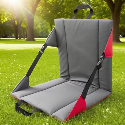 Portable Folding Ground Chair with Back Support Teal Outdoor Stadium Seat Cushion Printed Straps Lightweight for Camping Picnic Beach - Image 3