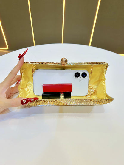 Luxury Black Crystal Evening Clutch Bag Gradient Rhinestone Hard Case Purse with Detachable Chain for Wedding Prom Cocktail Party Fits Smartphone - Image 2