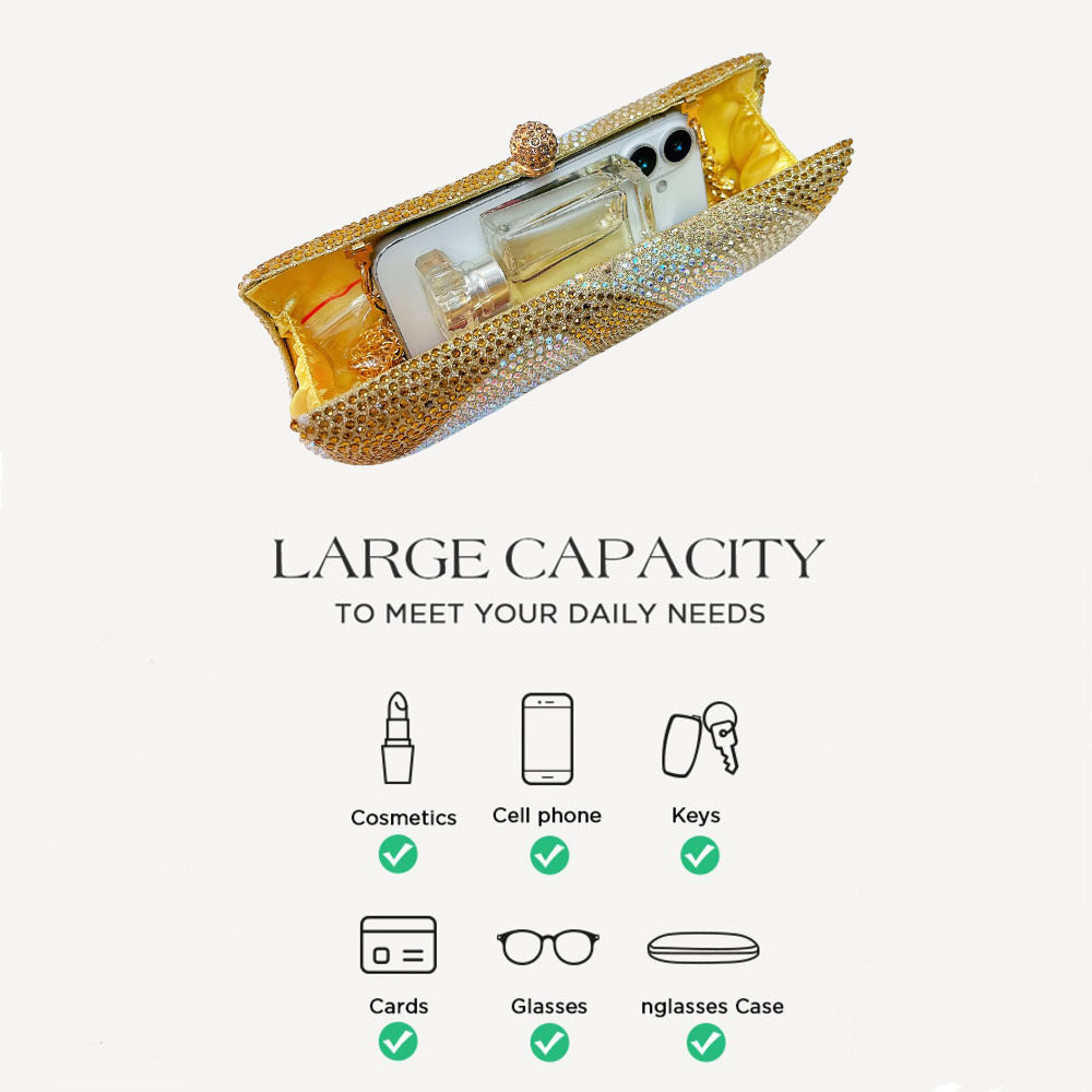 Luxury Black Crystal Evening Clutch Bag Gradient Rhinestone Hard Case Purse with Detachable Chain for Wedding Prom Cocktail Party Fits Smartphone - Image 3