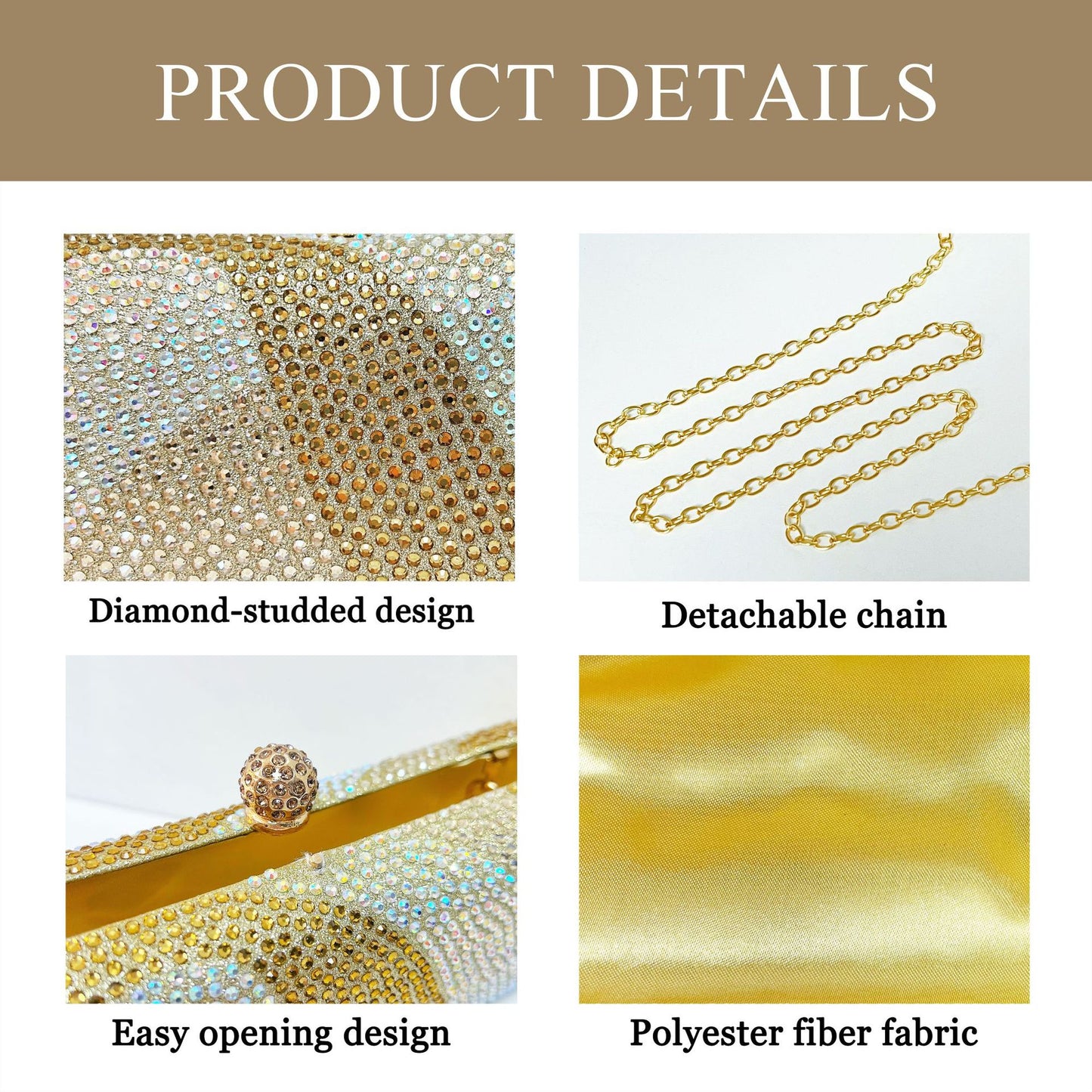 Luxury Black Crystal Evening Clutch Bag Gradient Rhinestone Hard Case Purse with Detachable Chain for Wedding Prom Cocktail Party Fits Smartphone - Image 4