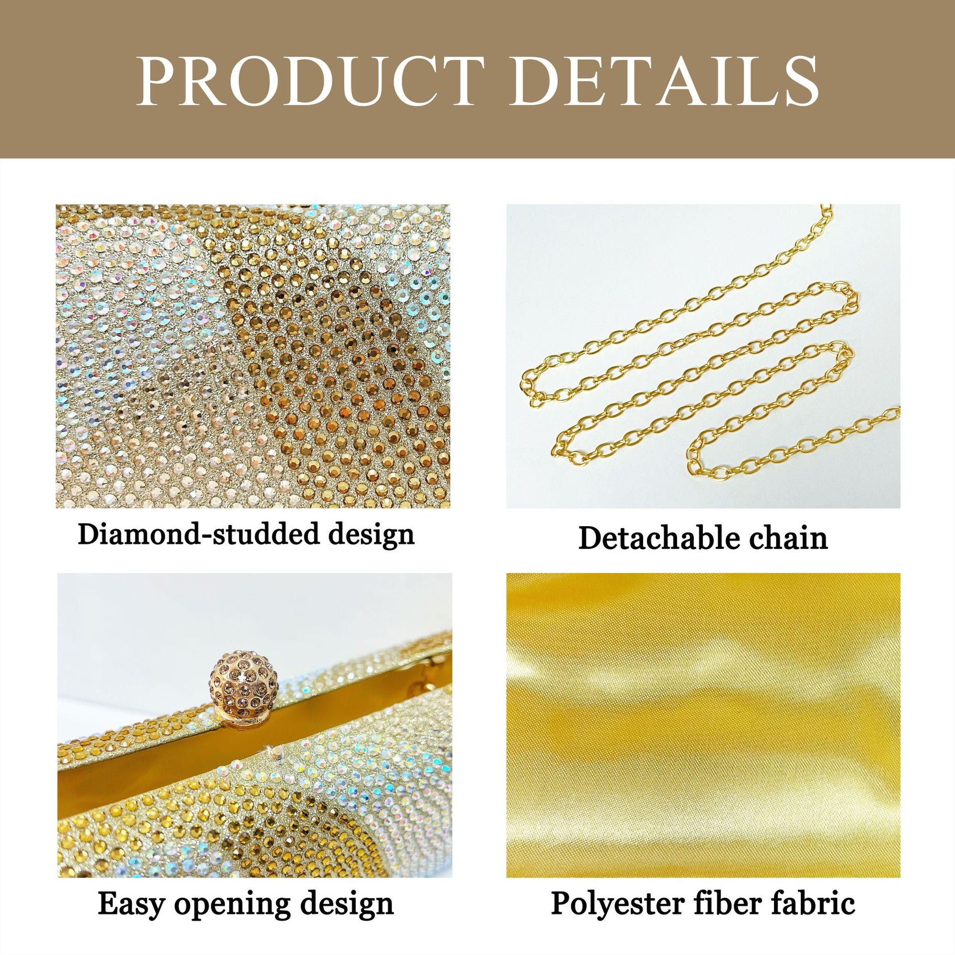 Luxury Black Crystal Evening Clutch Bag Gradient Rhinestone Hard Case Purse with Detachable Chain for Wedding Prom Cocktail Party Fits Smartphone - Image 4