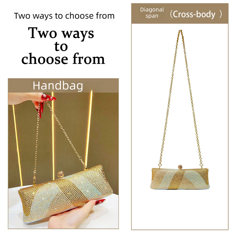 Luxury Black Crystal Evening Clutch Bag Gradient Rhinestone Hard Case Purse with Detachable Chain for Wedding Prom Cocktail Party Fits Smartphone - Image 5