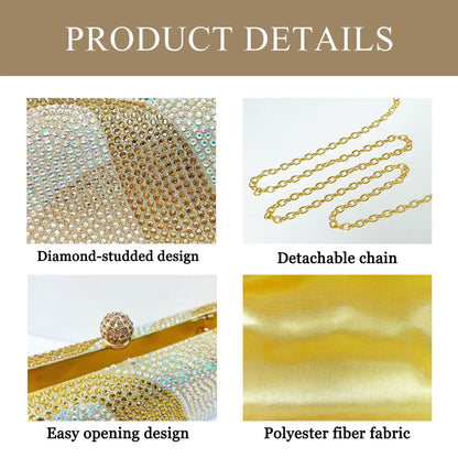Luxury Rose Red Crystal Evening Clutch Bag Gradient Rhinestone Hard Case Purse with Detachable Chain for Wedding Prom Cocktail Party Fits Smartphone - Image 4