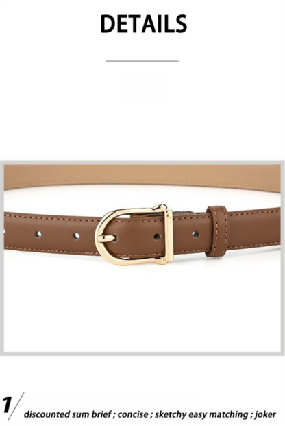 Women's Genuine Leather Thin Belt 2.3cm Width Minimalist Gold D-Shaped Buckle Casual Waist Strap for Jeans Dresses Black 105cm - Image 3