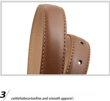 Women's Genuine Leather Thin Belt 2.3cm Width Minimalist Gold D-Shaped Buckle Casual Waist Strap for Jeans Dresses Black 105cm - Image 5