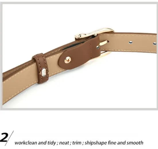 Women's Genuine Leather Thin Belt 2.3cm Width Minimalist Gold D-Shaped Buckle Casual Waist Strap for Jeans Dresses White 105cm - Image 4