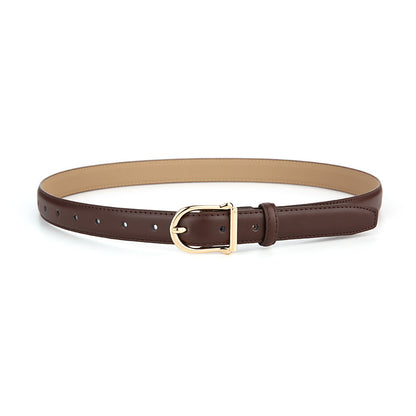 Women's Genuine Leather Thin Belt 2.3cm Width Minimalist Gold D-Shaped Buckle Casual Waist Strap for Jeans Dresses Coffee 105cm