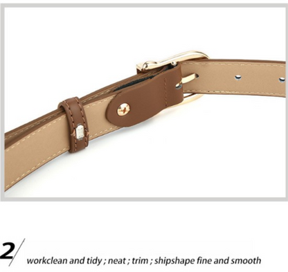 Women's Genuine Leather Thin Belt 2.3cm Width Minimalist Gold D-Shaped Buckle Casual Waist Strap for Jeans Dresses Camel 105cm - Image 4