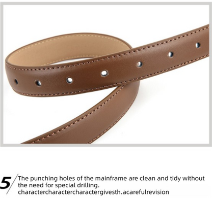 Women's Genuine Leather Thin Belt 2.3cm Width Minimalist Gold D-Shaped Buckle Casual Waist Strap for Jeans Dresses Caramel Color 105cm - Image 7