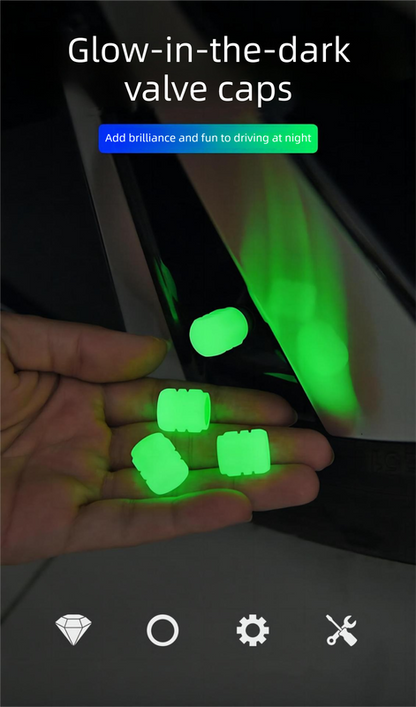 2 Packs of 4 Blue Luminous Tyre Valve Caps Glow in The Dark Universal Wheel Air Dust Covers for Cars Bikes Motorcycles Scooters One-Piece Design - Image 2