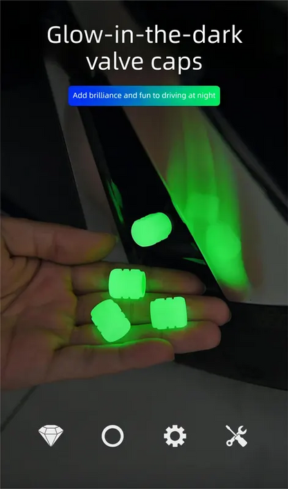 2 Packs of 4 Yellow Luminous Tyre Valve Caps Glow in The Dark Universal Wheel Air Dust Covers for Cars Bikes Motorcycles Scooters One-Piece Design - Image 2