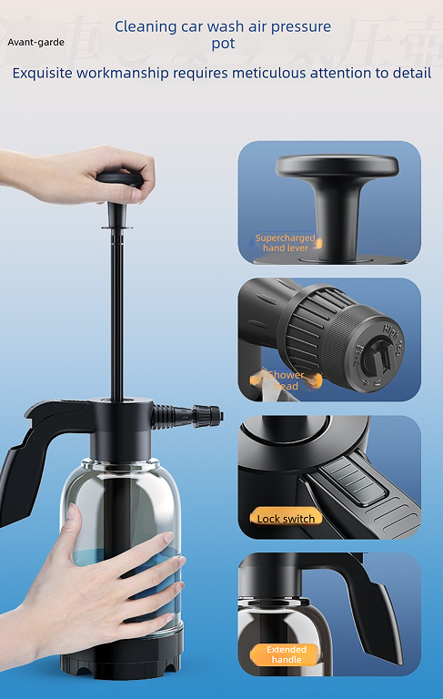 Black 2L Handheld Car Wash Foam Sprayer Pump Action Pressure Cannon with 2 Nozzles for Auto Detailing and Garden Watering Heavy Duty 55 Degree Fan Spray - Image 4