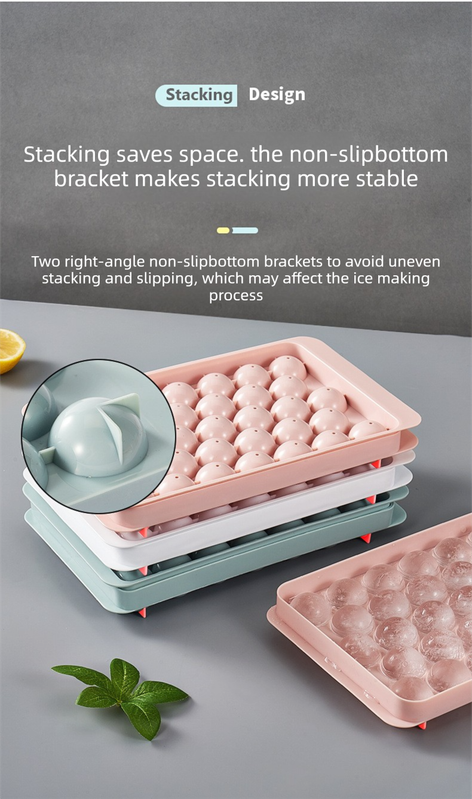 2 PCS Round Ice Cube Trays with Lids 33 Cavity Sphere Ice Ball Maker Mould Stackable Hard Plastic Easy Release for Cocktails Whiskey Pink - Image 9