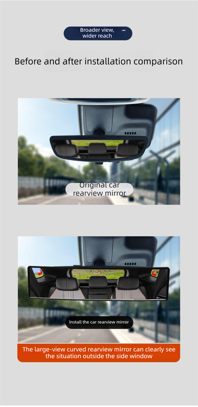 Panoramic Rear View Mirror Car Wide Angle Convex Curve Mirror Anti-Glare Universal Clip-On Interior Rearview Mirror 28.5cm Large Field of Vision - Image 6