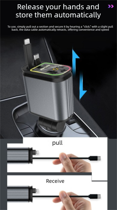 4-in-1 Retractable Car Charger Adapter 120W Dual Type-C Cables Starry Sky Projector Fast Charging for iPhone 15/16 Samsung Pixel - Image 6