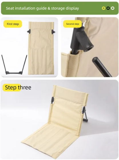 Portable Folding Ground Chair with Back Support Lightweight 500g Padded Stadium Seat Beach Mat for Camping Picnics Festivals - Brown - Image 5