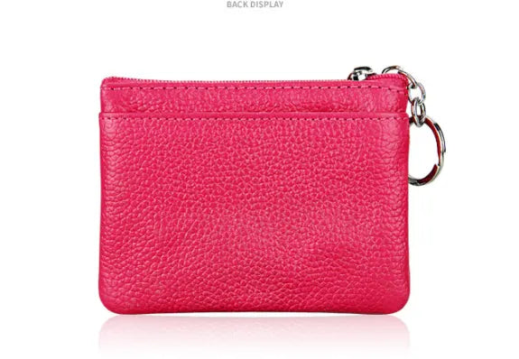 Genuine Leather Coin Purse Mini Wallet with Triple Zipper Pockets Key Ring Holder Pouch for Cash & Cards - Pink - Image 3
