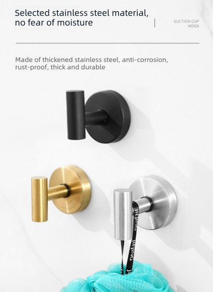 Heavy Duty Stainless Steel Suction Cup Hook Vacuum Wall Hanger Brushed Gold No Drill Towel Holder for Bathroom Kitchen & Shower - Waterproof - Image 3